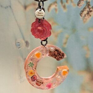 Xuxu's Collection Handmade Resin Keychain – Letter “C” with Floral Charm